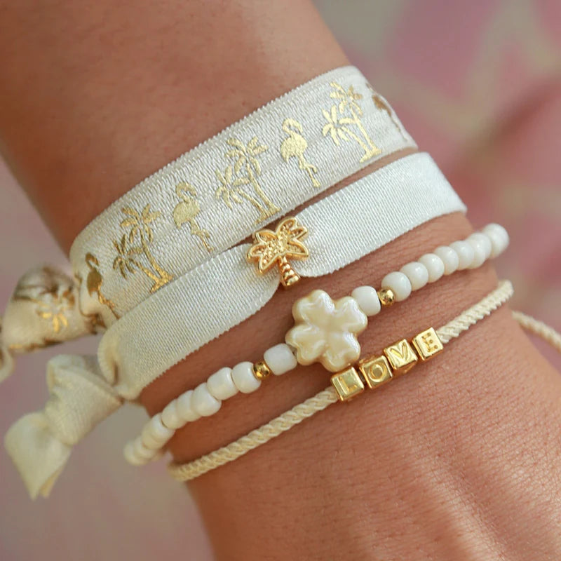 Armband Kleeblatt Stein Creme 2