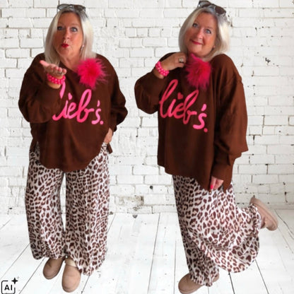 Sweater "Lieb's", schoko-neonpink (lieferbar ab ca. 22.09.)