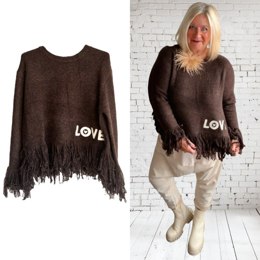 Pullover "FRINGE LOVE", braun