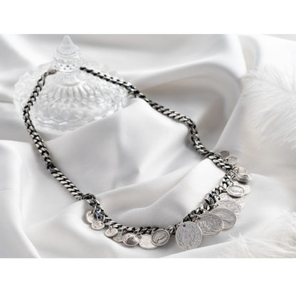 Halsketten "ETHNIC COINS & HEARTS", antiksilber