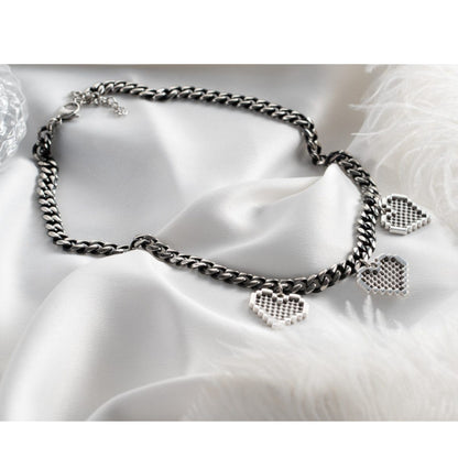 Halsketten "ETHNIC COINS & HEARTS", antiksilber