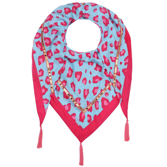 Dreieck Leo Bambus Hellblau Pink Rand Pink Kopie