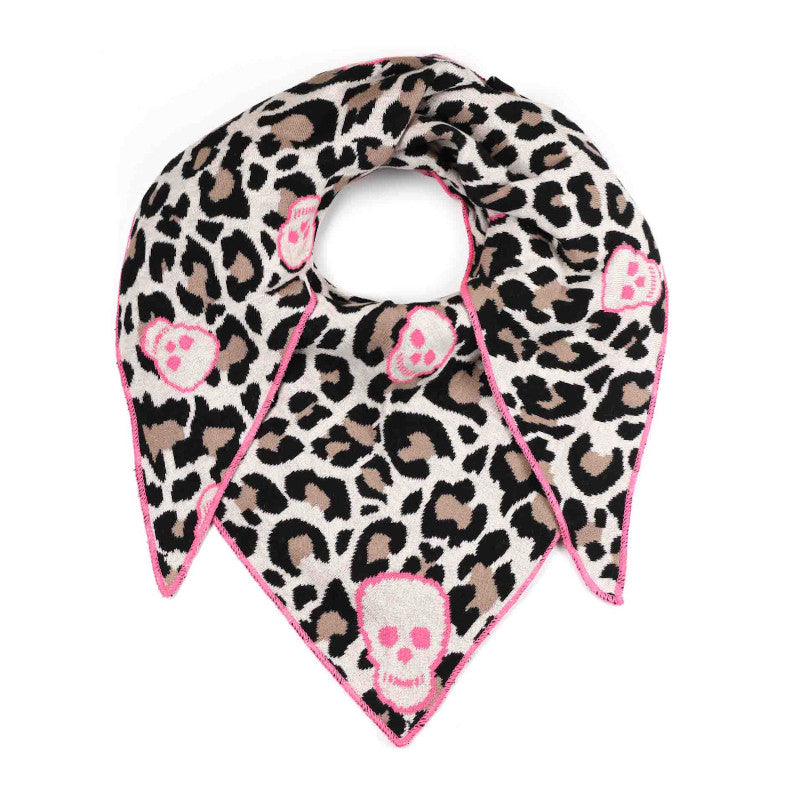 Dreieckstuch Leo Skull Beige Rosa