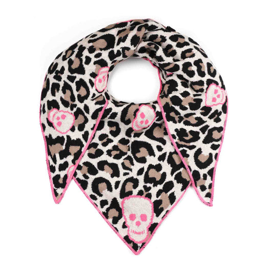 Dreieckstuch Leo Skull Beige Rosa