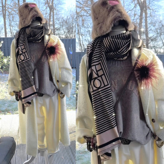 Schal "ART DECO", beige/schwarz