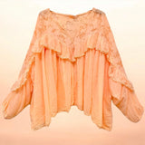 Blusen-Tunika "BOHO" mit Spitze und Volant, orange