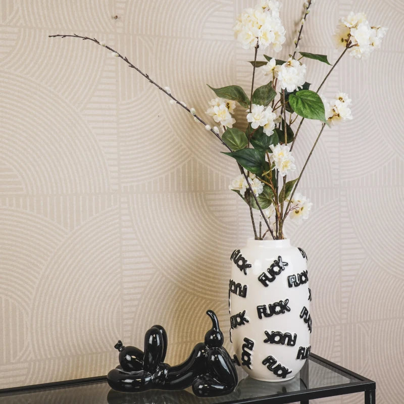Hv Vase 'fuck' White Black, Sku 204092 A