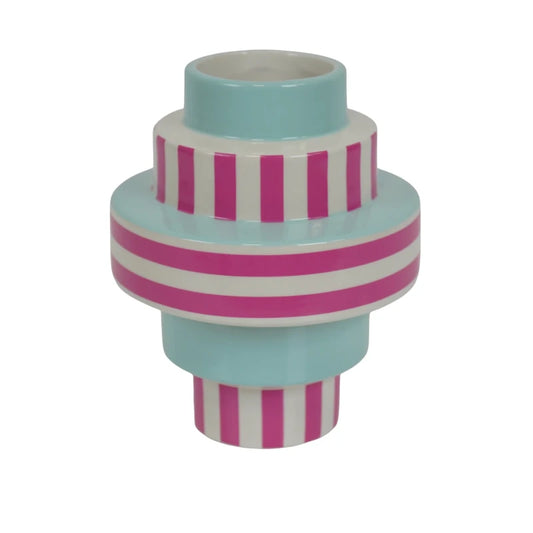 Hv Vase Stripe Ceramics Green Pink 14,5x14,5x18cm Sku 203918 A