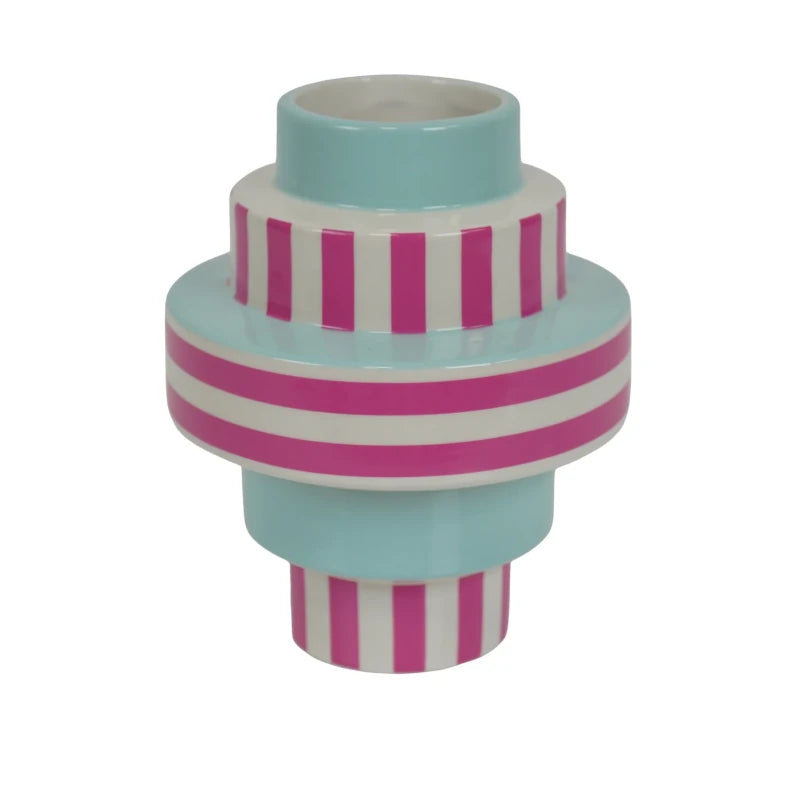 Hv Vase Stripe Ceramics Green Pink 14,5x14,5x18cm Sku 203918 A