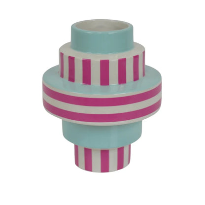 Hv Vase Stripe Ceramics Green Pink 14,5x14,5x18cm Sku 203918 A