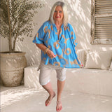 Bluse "FLORA", jeansblau/camel