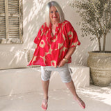 Bluse "FLORA", rot/camel