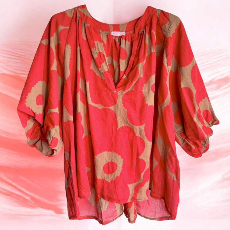 Bluse "FLORA", rot/camel