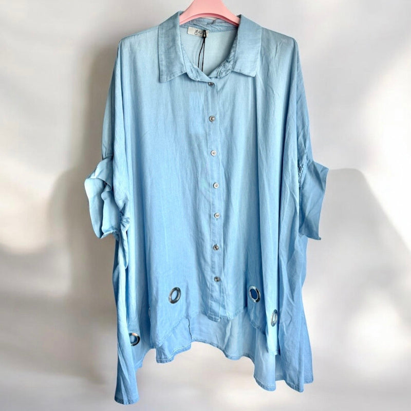 oversized Bluse "EYELETS" mit Ösen, light denim