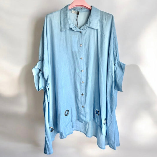 oversized Bluse "EYELETS" mit Ösen, light denim