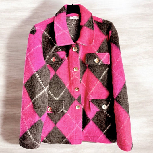 Woll Jacke "DIAMONDS", pink/grau