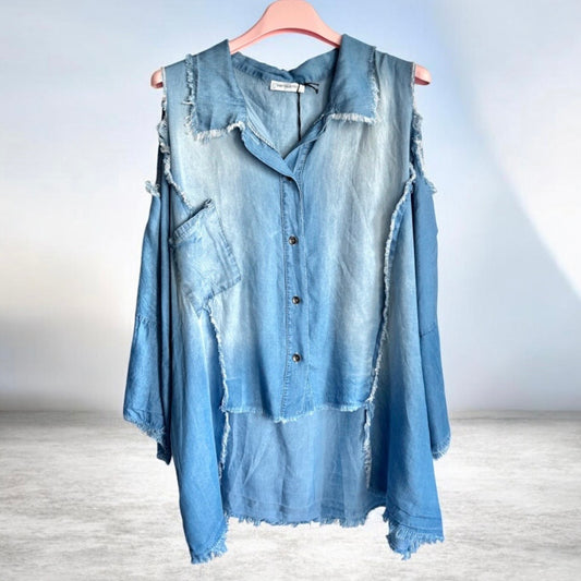 Leichte Bluse "LYOCELL" mit Cut Outs, light denim