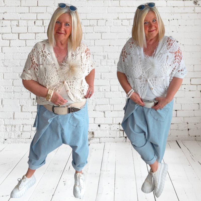 Häkel Weste "BOHO", weiß
