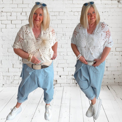 Häkel Weste "BOHO", weiß
