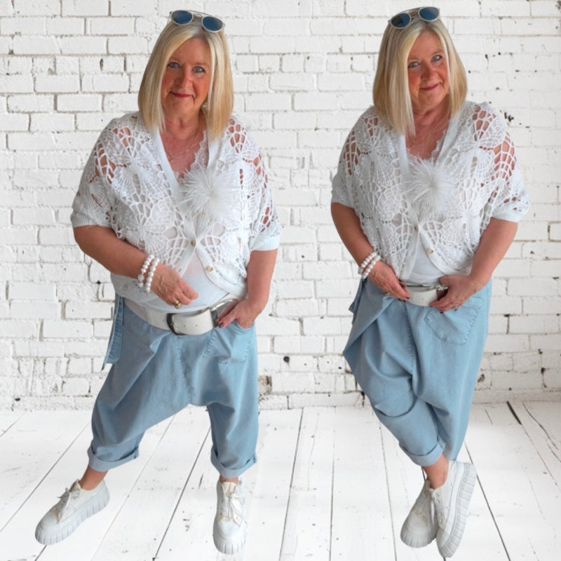 Häkel Weste "BOHO", weiß
