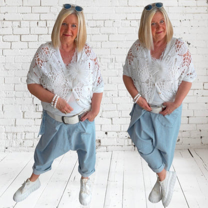 Häkel Weste "BOHO", weiß