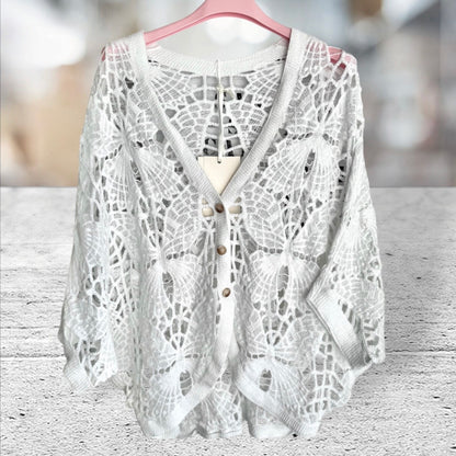 Häkel Weste "BOHO", weiß