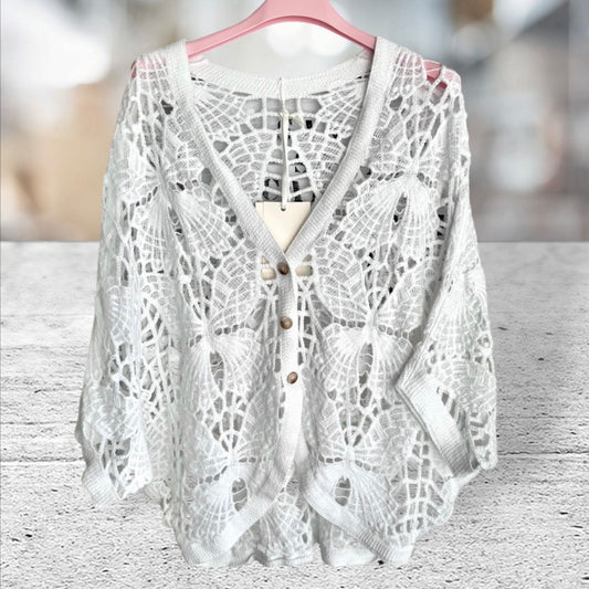 Häkel Weste "BOHO", weiß