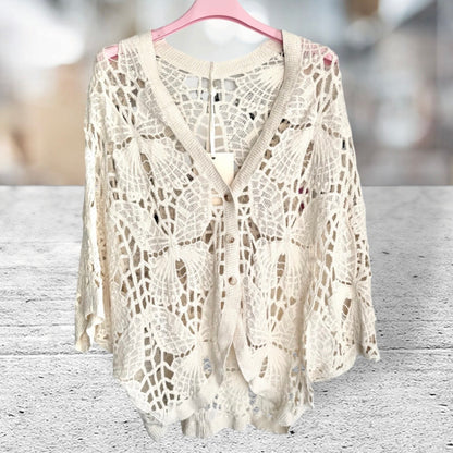 Häkel Weste "BOHO", weiß