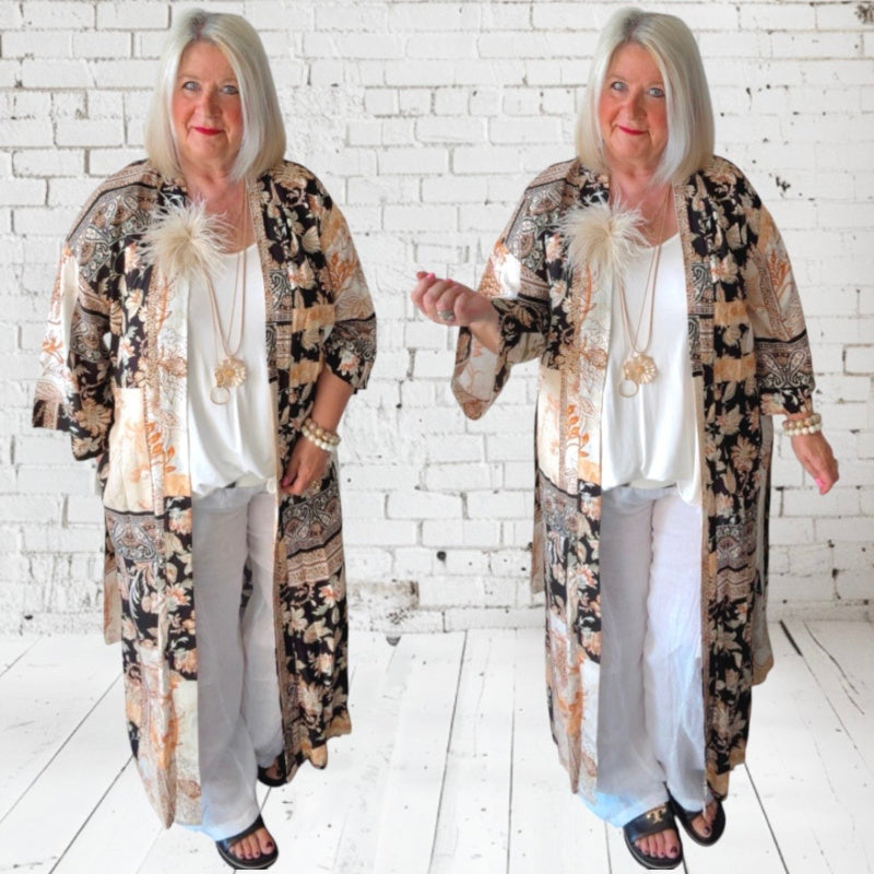 Kimono "POETRY" 3/4-Ärmel, schwarz