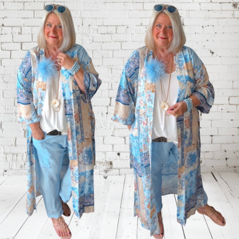 Kimono "POETRY" 3/4-Ärmel, blau