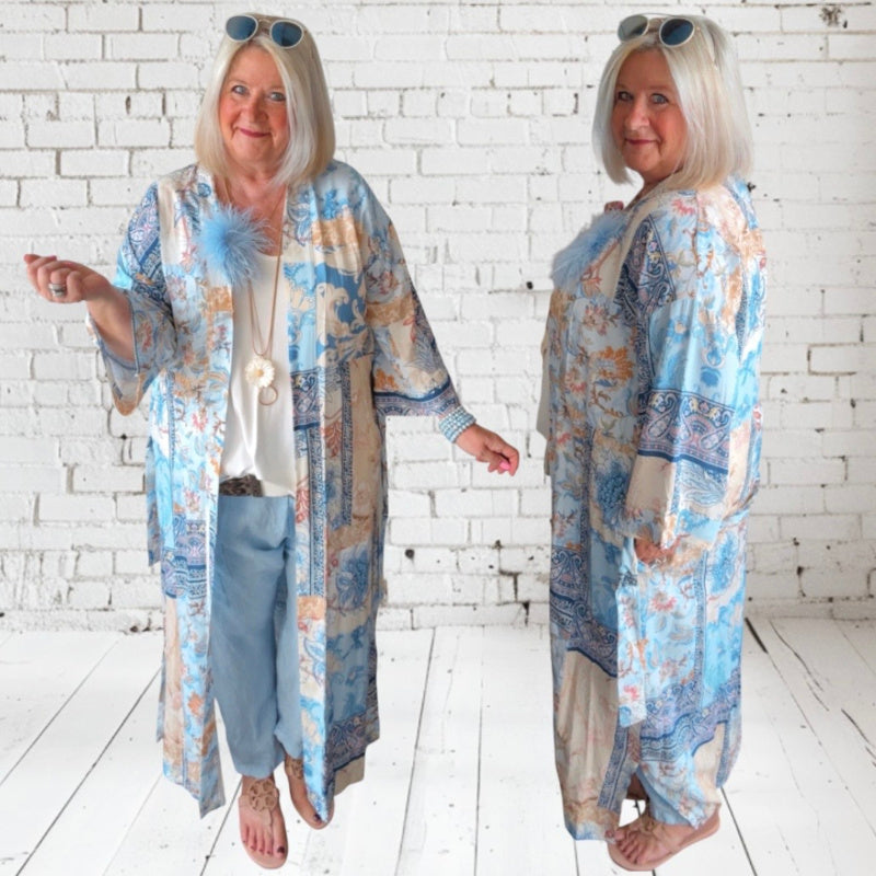 Kimono "POETRY" 3/4-Ärmel, blau