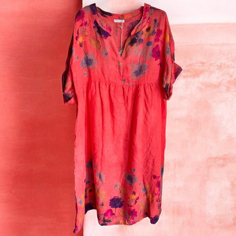 Leinen Maxikleid "FLOWERS", koralle