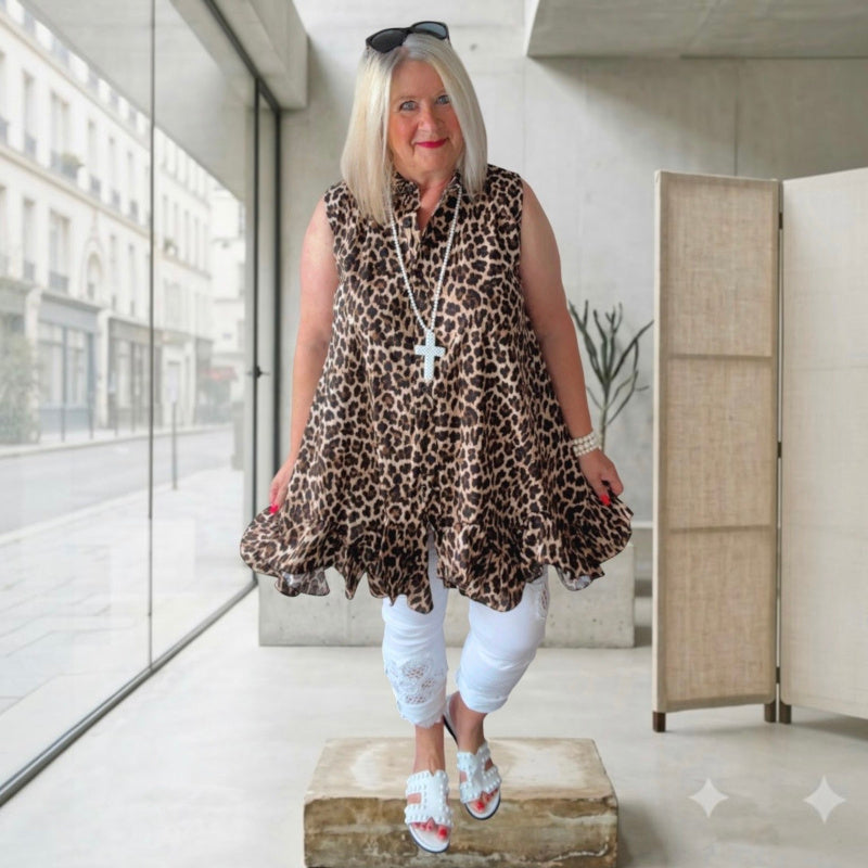 ärmellose Bluse "FLIRTY LEO" mit Rüschen