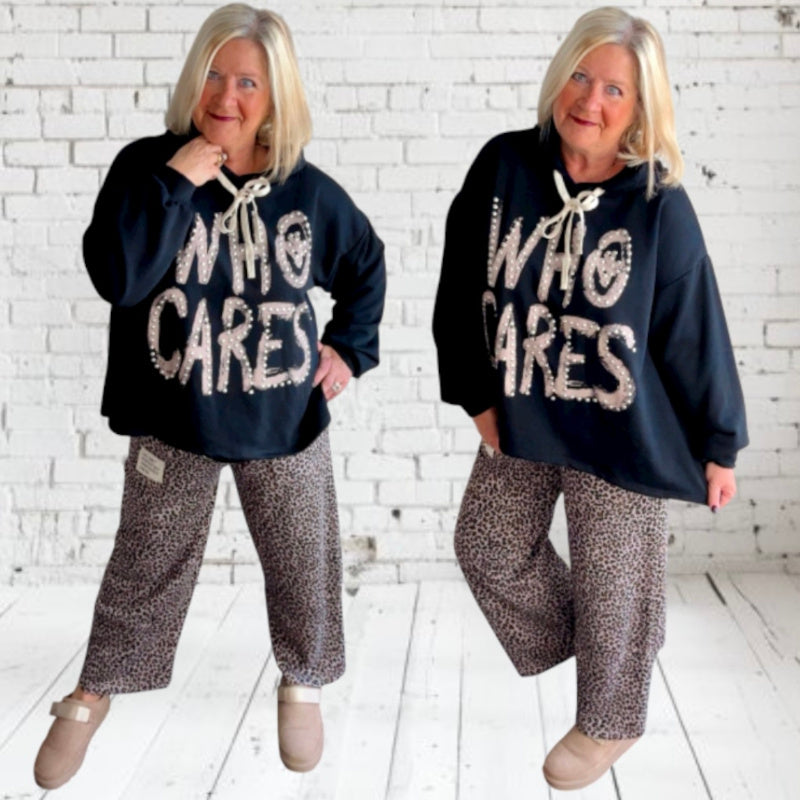 Hoodie "WHO CARES", schwarz
