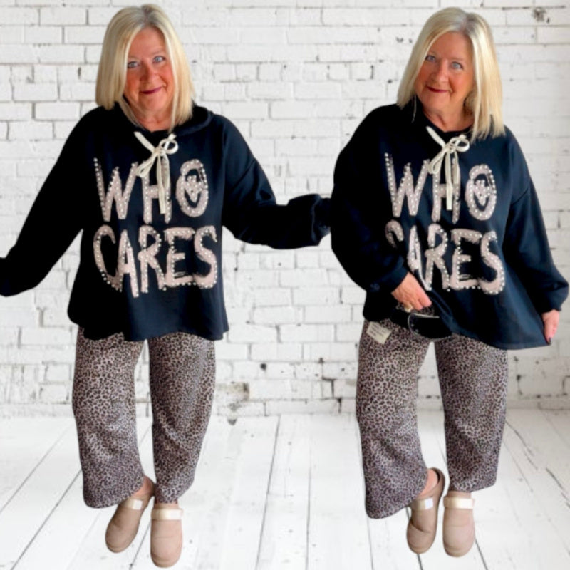 Hoodie "WHO CARES", schwarz