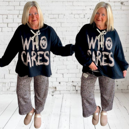 Hoodie "WHO CARES", schwarz