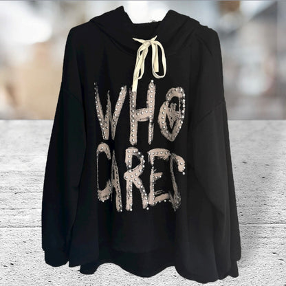 Hoodie "WHO CARES", schwarz