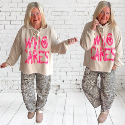 Hoodie "WHO CARES", beige