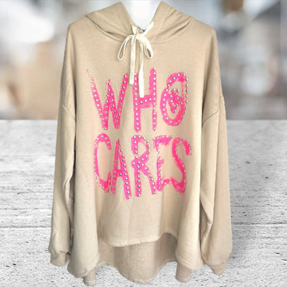 Hoodie "WHO CARES", beige