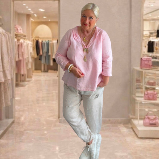Leinen Bluse "MUNDO" mit Kapuze, rosa