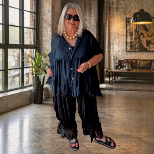 leichte oversized Bluse "RELAXED", schwarz