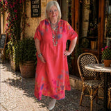 Leinen Maxikleid "FLOWERS", koralle