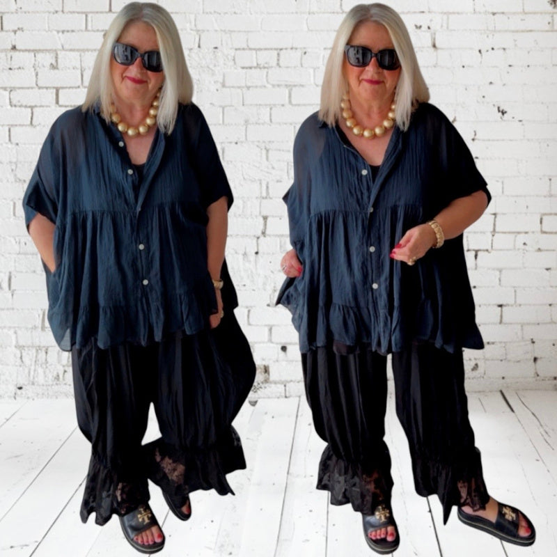 leichte oversized Bluse "RELAXED", schwarz