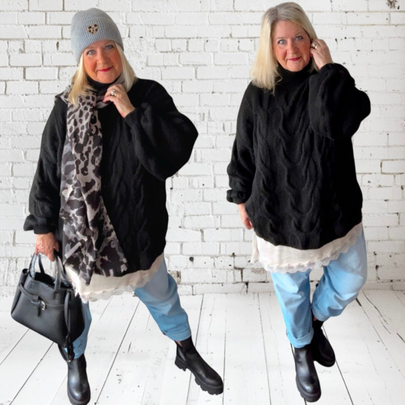 Pullover mit Zopfmuster "CABLE", schwarz