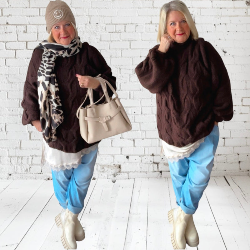 Pullover mit Zopfmuster "CABLE", schoko