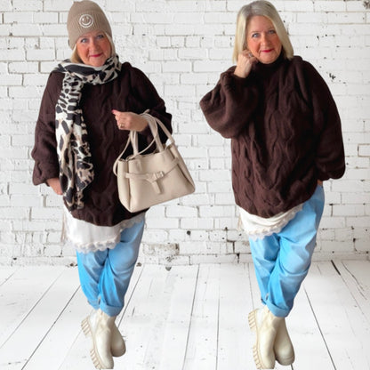 Pullover mit Zopfmuster "CABLE", schoko