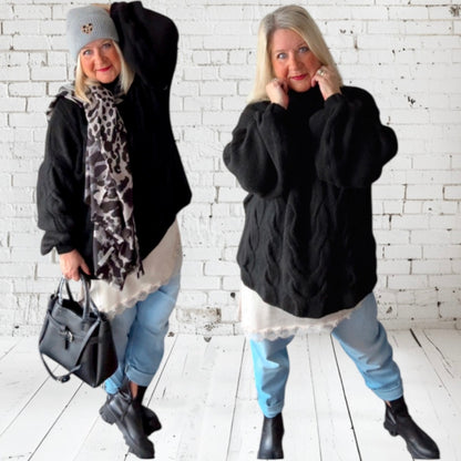 Pullover mit Zopfmuster "CABLE", schwarz