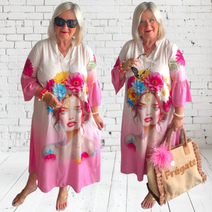 Viskose Kleid "LOLITA" Modell 2, creme/candy rosa
