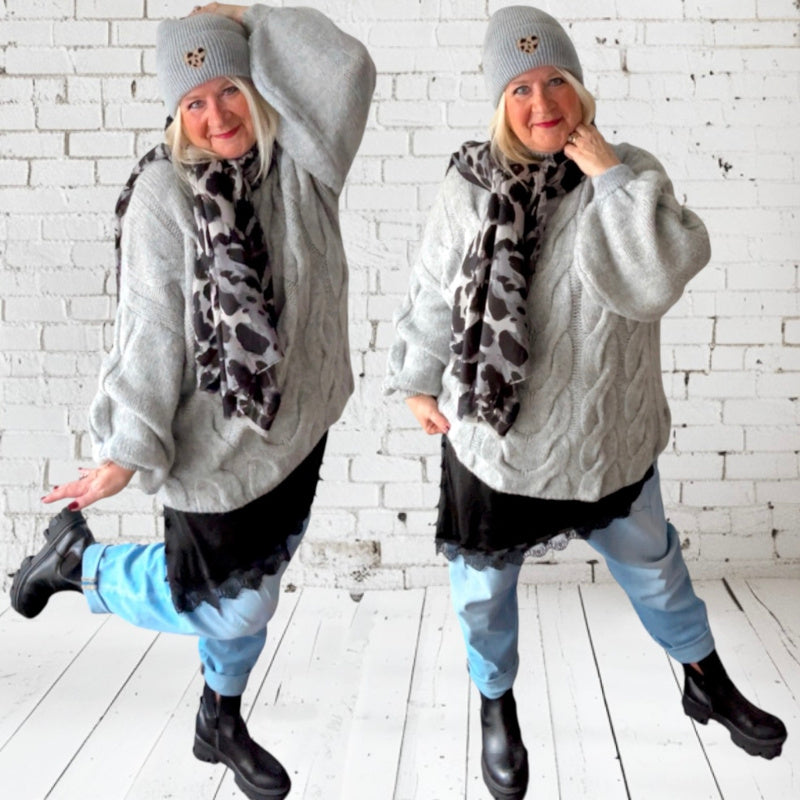 Pullover mit Zopfmuster "CABLE", grau