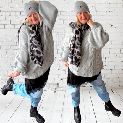 Pullover mit Zopfmuster "CABLE", grau